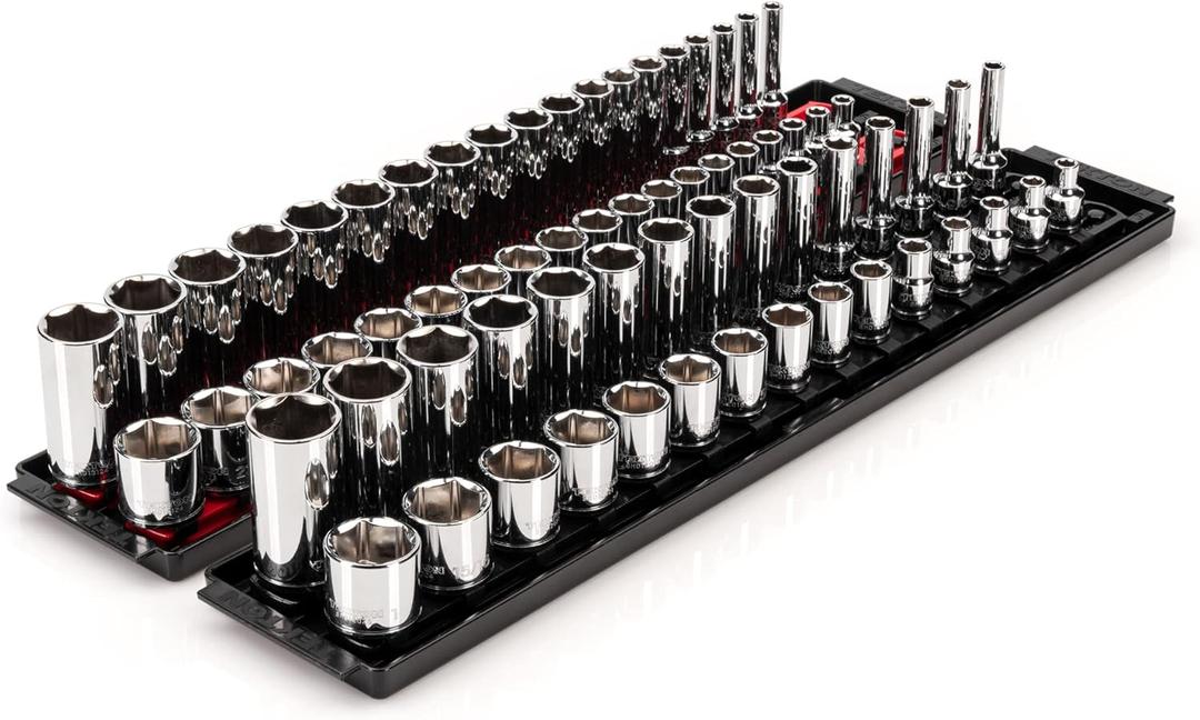 TEKTON 3/8 Inch Drive 6-Point Socket Set with Rails, 68-Piece (1/4-1 in., 6-24 mm) | SHD91220