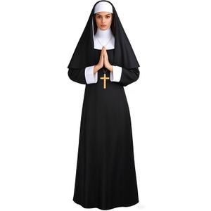 LMYOVE Adult Nun Costume Traditional Professional Nun Dress Halloween Dress up set