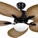 YITAHOME Tropical Ceiling Fan with LED Light and Remote, 52 Inch Palm Leaf Fan for Patio with Memory Function, 5 Leaf Blades, Reversible DC Quiet Motor, for Porch, Farmhouse, Indoor (Light wood grain)