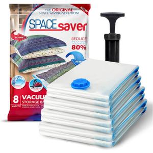 Spacesaver Vacuum Storage Bags with Hand Pump - Vacuum Seal Bags for Clothing, Comforters, Blankets - Reusable Compression Bags for Travel, Moving, Organization - 2S, 2M, 2L, 2XL Sizes - Pack of 8, 2S, 2M, 2L & 2J