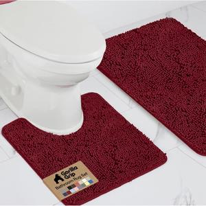 GORILLA GRIP Bathroom Rug Sets, Soft Chenille 2 Piece Area Rugs Set, Toilet Base Mat and 30x20 Carpet, Absorbent Microfiber Washable Mats Dry Quickly, Home Dcor and Bath Room Accessories, Burgundy