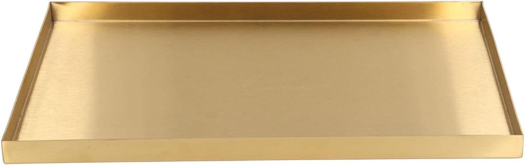 Gold Rectangle Trays, 12x8 inch Stainless Steel Metal Gold Plate Serving Tray Rectangle Decorative Cosmetic Jewelry Display Tray for Living Room, Vanity, Bathroom (11.9" x 8" x 0.6")