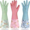 Household Cleaning Gloves 3 Pairs Reusable Dishwashing Gloves Latex Free, Non-Slip Kitchen Gloves with Cotton Lined, Waterproof Dish Washing Gloves