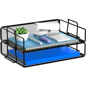 2 Tier Stackable Letter Tray Paper Holder Desk Organizer for Home Office School, Black (2 Tier (13.5" x 9.65" x 5.3"))