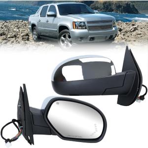 Passenger Chrome Power Folding Side Mirror Compatible with 2007-2014 Chevy Tahoe Suburban Silverado Avalanche/GMC Yukon Sierra Heated/with Puddle Light/Turn Signal Indicator Right Mirrors