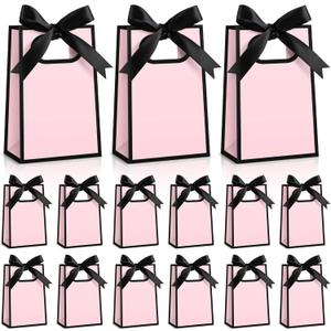 Kolldenn 24 Pcs Small Gift Bags with Bow 6.3 x 3.9 x 2.8 Inch Thank You Gift Bags Elegant Mini Paper Bag with Handles for Wedding Bridal Birthday Baby Shower Bridesmaid Party Favors(Pink Black)