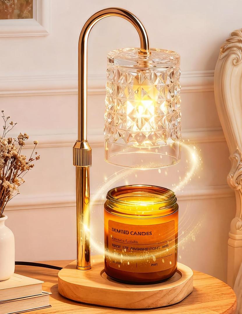 Candle Warmer Lamp with Timer Dimmable Candle Warmer Birthday Gifts for Women Mom Sister, House Warming Gifts New Home Room Decor, Height Adjustable Wax Melts Warmer for Jar Candles (Large, Graining)