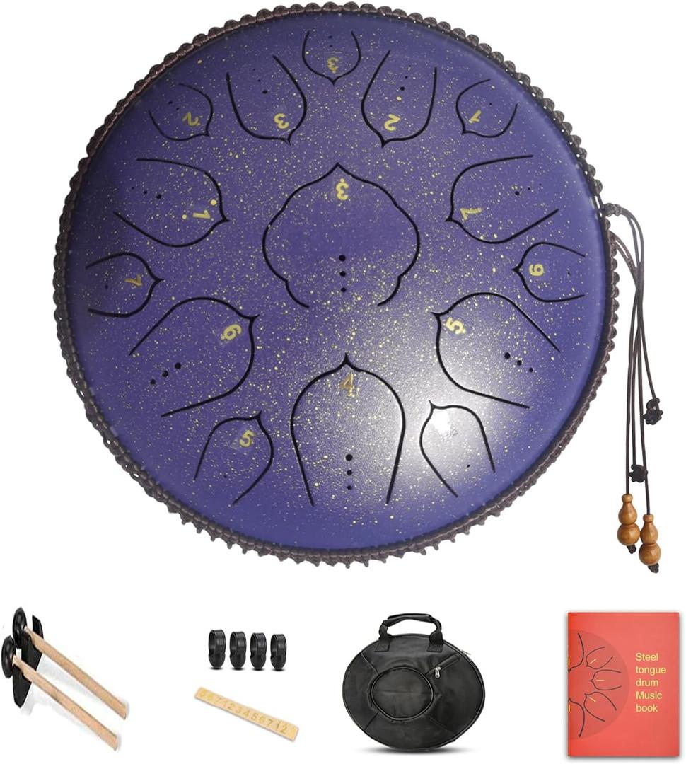 14 Inch 15 Notes D Major Steel Tongue Drum,Premium Adult's Music Hand Drum Instrument,Clean Clear Ethereal Sounds,Purple 14 Inch 15 Notes D Major Steel Tongue Drum,Premium Adult's Music Hand Drum Instrument,Clean Clear Ethereal Sounds,Purple