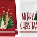 Artoid Mode Red Star Xmas Tree Merry Christmas Kitchen Towels, 18x26 Inch Quick Dry Microfiber Cloth Dish Towels for Kitchen Drying Set of 2