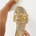 OYOANGLE Women's Gold Chain Crocodile Embossed Sandals Dressy Metallic Flats Open Toe Slides (Gold, 11.5)