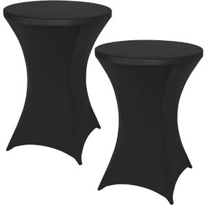 Yahpetes Chair Covers 2 Pcs Cocktail Tablecloth Round Spandex Lycra Stretch Covers Tablecloth for Bar, Wedding, Cocktail (Black, 24" x 43")