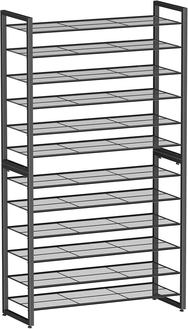 Simple Trending Shoe Rack Holds 60 Pairs, 12 Tier Shoe Organizer, Heavy Duty Large Metal Stackable Shoe Storage for Closet, Black
