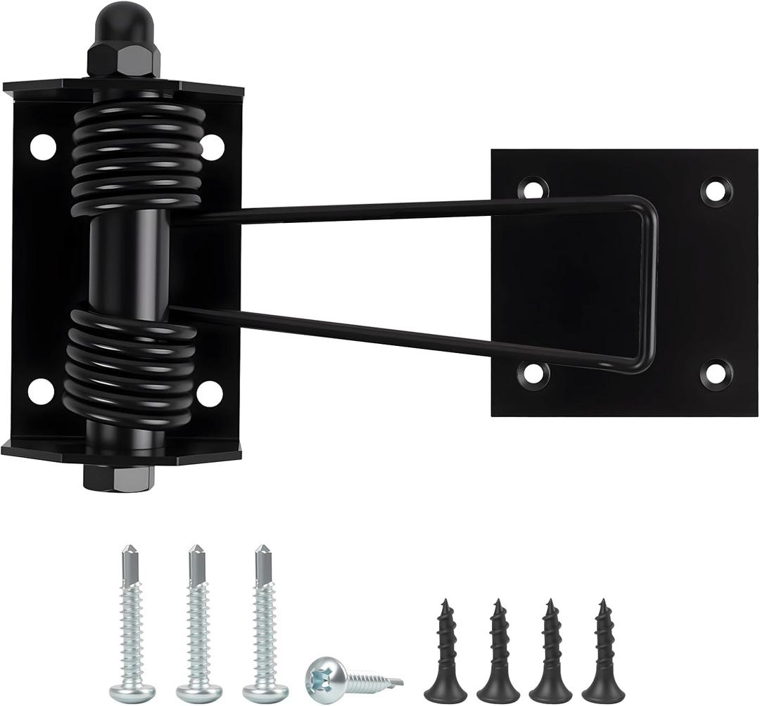 Heavy Duty Flat Gate Closer, Powder Coated, Self Closing Adjustable Gate Closer for Wood and Vinyl Gates, Works Great for Yard, Pool and Dog Gates, Outdoor Gate Spring