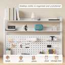 Clamp on Desk Organizer Shelf, Desk Extender with Pegboard, Gaming/Computer Desk Accessories with Shelf, Privacy Panel for Office, Clamp-on Desktop Shelving Syste (White, 31.5in/80cm)