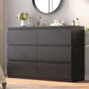 Jocoevol Modern 6 Drawer Dresser Black Dresser for Bedroom, Simply Chest of Drawers, Wood Storage Dresser with Deep Drawers for Living Room Hallway Entryway, Black