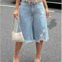 SOLY HUX Women's Summer Ripped Denim Shorts Y2k Wide Leg Baggy Cropped Jeans Capris Pants (Blue, XL)