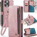 Defencase Compatible with iPhone 12 Pro Max Case Wallet with RFID Blocking Card Holder for Women Men, PU Leather Magnetic Snap Flip Zipper Strap Wallet Phone Case Fit for iPhone 12 Pro Max, Rose Pink