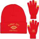 Classic Vintage Football Embroidery Beanie,Fasion Hat Cuffed Winter Comes,With Warm Gloves,Gifts for Men Women Fans (Red)