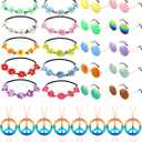MTLEE 36 Pieces Hippie Costume Accessory Set for 60s 70s with Peace Sign Necklaces, Daisy Sunflower Headbands and Retro Round Sunglasses for Hippie Party Supplies