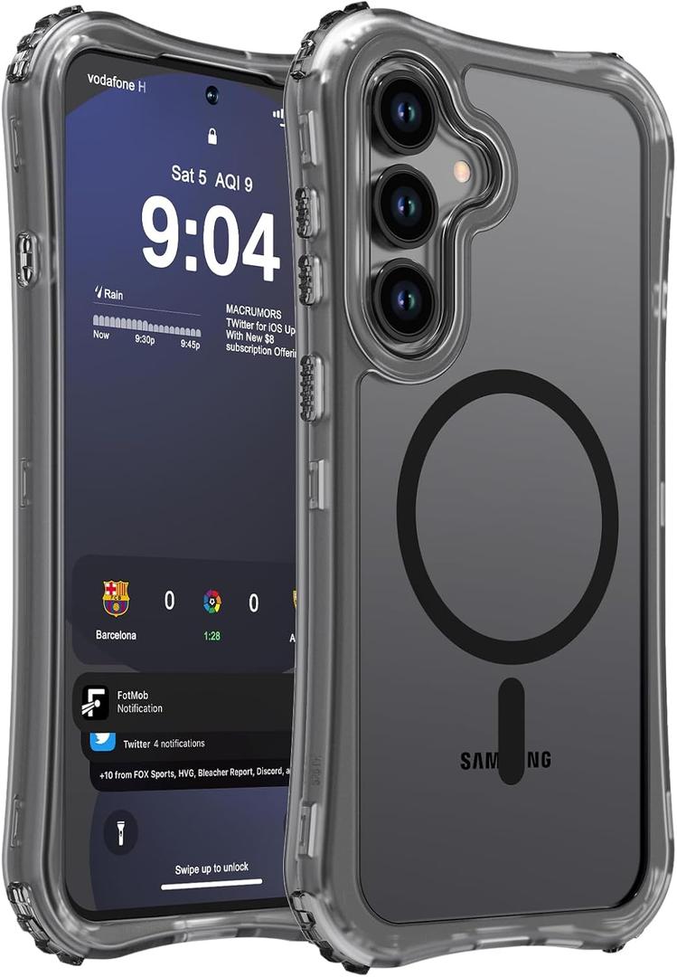 WRJ for Samsung Galaxy S25 FE Case Matte, 2-Layer Durable Bumper [Compatible with MagSafe][Military Grade Drop Protection] Translucent Anti-Fingerprint Full Body Shockproof Phone Case-Black