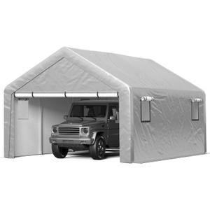 Carport 13x21ft Heavy Duty Large Outdoor Storage Shed with Roll-up Windows, Portable Garage w/Removable Sidewalls & Doors, Car Canopy Tent w/Sandbags & Tarp for Car Boat Truck