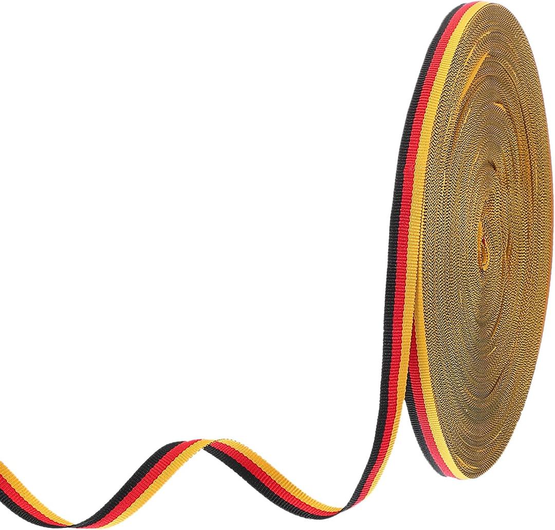 PATIKIL 3/8" Black Red Yellow Striped Grosgrain Ribbon, 55 Yard Polyester Fabric Stripe Craft Ribbon Double Faced Design for Bow Gift Wrapping DIY Making Garment Christmas Decorations