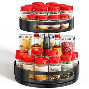 Lazy Susan Organizer Spice Rack - 2 Tier Height Adjustable Spice Organization for Cabinet, Metal Seasoning Organizer Lazy Turntable Spice Organizer for Table Top Pantry Kitchen Storage (10 inch)