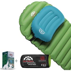 Gear Doctors Ultralight 17oz Apollo-Air Sleeping pad + Teal Anti Slip Camping Pillow Duo, 5.2 R-Value 4 Season Air Mattress with Ergonomic Ultralight Pillow The Size of A Soda Can