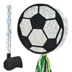 WERNNSAI Soccer Ball Piata-Soccer Party decoration Piata with Blindfold Bat for Kids Sports Themed Birthday Party Supplies Mirror Roller Skating Pull String