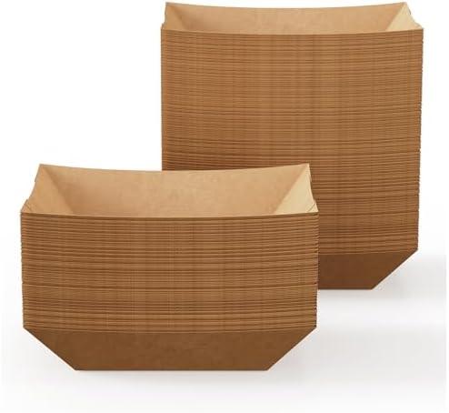 JOLLY CHEF 250 Pack 1/4 Lb Paper Food Trays, Mini Disposable Kraft Boat, Paper Food Serving Tray for Snack Dessert Taco Nacho