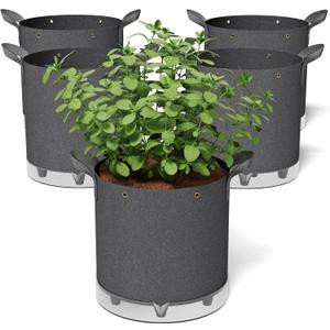 Patigrow Self-Watering Grow Bags, 5-Pack 5 Gallon 420G Thick Nonwoven Fabric Pots with Reinforced Handles and Multi-Purpose Rings, for Low Stress Plant Training Fruits, Vegetables,and Flowers