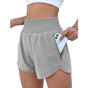 BMJL Women's Athletic Shorts High Waisted Running Short Pocket 2.5" Sporty Shorts Gym Elastic Workout Shorts (Large, Grey)