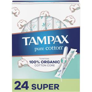 TAMPAX Pure 100% Organic Cotton Core Super Absorbency Tampons - 24 ct