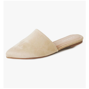 J. Adams Lennox Mules for Women - Closed Pointed Toe Flat Heel Slides (5.5, Tan Vegan Leather)