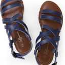 Luffymomo Women's Flat Sandals Open Toe Casual Strappy Sandals Comfortable Ankle Strap Gladiator Slides (6, Navy)