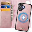 Wallet Case for iPhone 16 Plus Compatible with Magsafe, 2-in-1 PU Leather Flip RFID Blocking Card Holder Stand Shockproof Magnetic Detachable Cover for iPhone 16 Plus Case 6.7", Pink