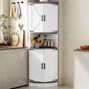 64.8" Farmhouse Corner Cabinet, Dining Room Tall Corner Cabinet with 4 Barn Doors and 5 Storage Shelves, Bar Storage Cabinets for Kitchen, Living Rooms, Laundry Room White