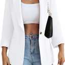 Women Blazer Suit Jacket Notched Collar Casual Work Office Blazers (S06-TKZ59225-White-S 