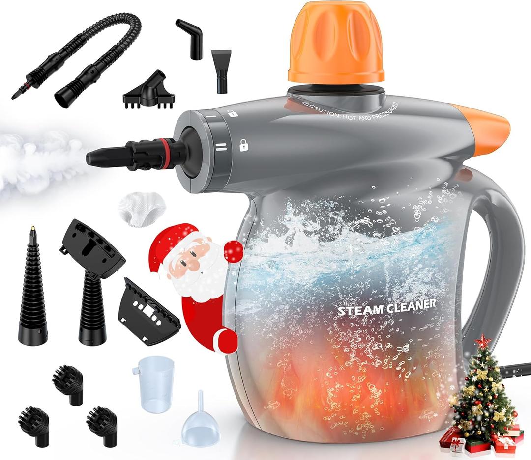 LABIGO Steam Cleaner, Pressurized Handheld 13pcs Multi-Purpose Natural Deep Cleaning Steamer, Portable Steamer for Cleaning Home, Grout, Kitchen, Car, Window, Upholstery, Bathroom and Clothes, Gray