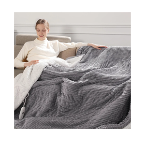 Electric Throw Heated Throw 50''x60'', Striped Flannel & Thicker Sherpa, 5 Heat Settings & 4 Hour Auto Off with FCC/ETL Certified, Overheat Protection & Machine Washable, Great Gift, Light Grey