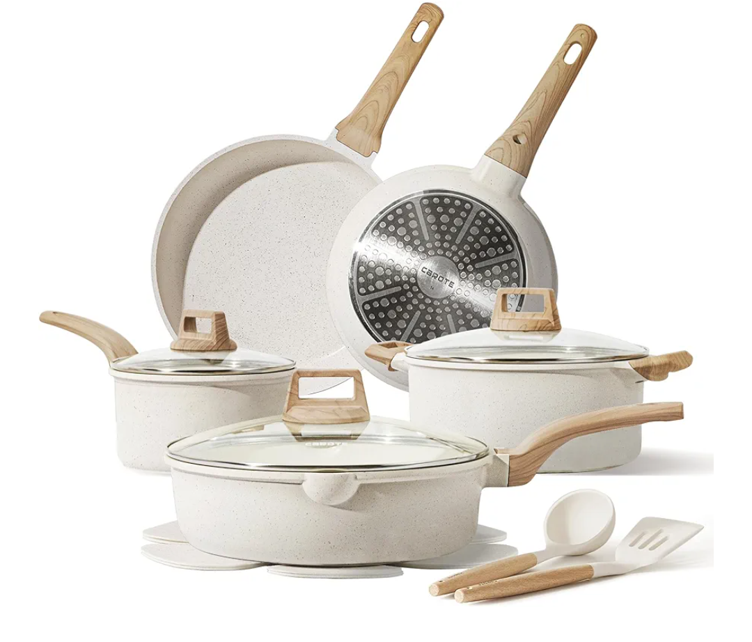 CAROTE 14 Pcs Pots and Pans Set Nonstick,Cookware Set Kitchen Cooking Set with Utensil and Pan Protectors