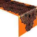 RunNico 2 PCS Halloween Spider Web Lace Table Runner, 72'' x 18'' Halloween Crawling Spider Lace-Lined Table Decoration, Black Orange Spider Web Tablerunner for Halloween Table and Home Decorations
