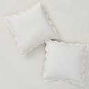Scalloped Throw Pillow Covers Set of 2 for Living Room, Cotton & Linen, Boho Sytle Decorative Home (Beige & White Edge, 20x20 Inch)