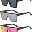 3 Pieces Square Oversized Sunglasses for Women Men Flat Top Large Black Frame Fashion Shades