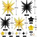 24 Pcs Star Balloons Set Explosion Balloons Foil Cone Balloon Four Pointed Star Shaped Balloon for Birthday Wedding Anniversary Party Backdrops Decorations Supplies (Black and Gold)