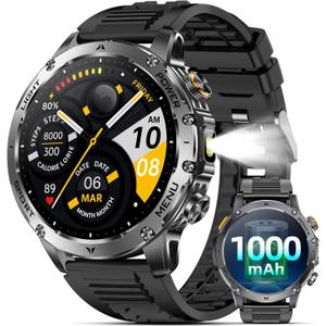 Military Smart Watches for Men(Answer/Dial Calls), Smart Watch with 1000 mAh Battery/Fitness Tracker/Flashlight/Heart Rate/Sleep Monitor/100+ Sports Mode, 1.7 Smartwatch for Android/iPhone-G