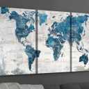 Living Room Wall Art Office Pictures Wall Decor for Bedroom Canvas World Map Art Kitchen Decor Framed Paintings for Wall Decorations (Overall 48''W x 24''H, Blue)