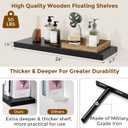 Floating Shelves for Wall, 24in Black Wooden Shelves Set of 2, 24"W x 9.3"D x 1.5"H, Set of 2