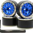 hobbysoul Adjustable Offset 1.0 Beadlock Wheels Rims Champagne Blue Color, Positive & Negative Heavy 21g/Rim for Axial SCX24 90081 Other 1/24 RC Micro Crawler, (4-Pack)