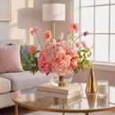 Peonies Artificial Flowers in Vase, Pink Flowers Artificial with Faux Water, Silk Peonies Artificial Flowers Arrangements Indoor Realistic Fake Flowers for Table Wedding Party Home Decor